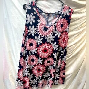 S/S Floral Sleeveless Top - Black and Pink ladies sz 2x